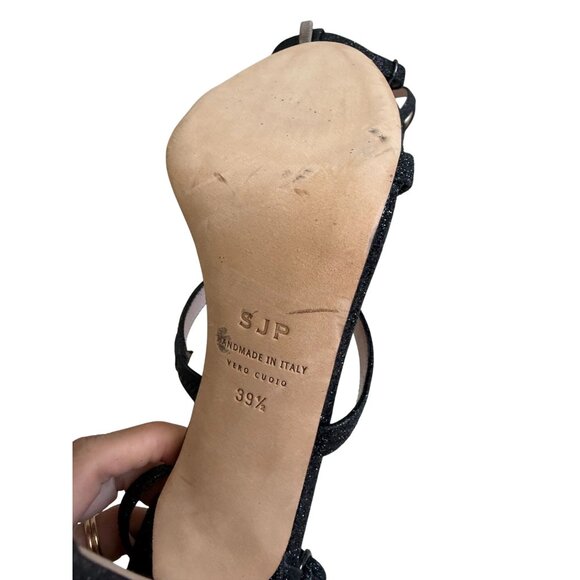 SJP Black Glitter Sandals Heels Size 39.5 / US 9.5 NEW NWOB - Picture 5 of 8
